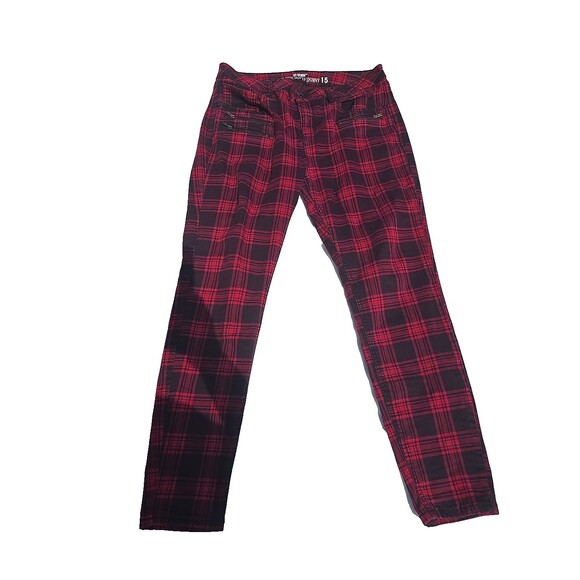Hot Topic HT Denim Red Plaid Hi-Rise Super Skinny Jeans Size 15 NWT Punk Rock - Picture 2 of 9